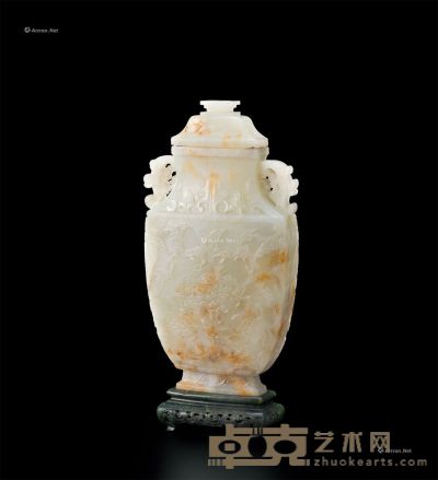 清乾隆 白玉花卉盖瓶 高23cm