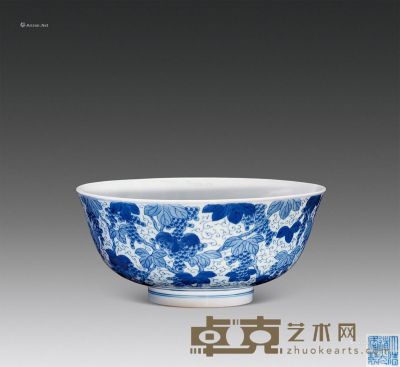 清道光 青花葡萄纹碗 直径22cm