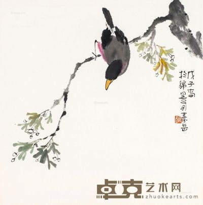 陈寿岳 枝上小鸟 34.5×34.5cm
