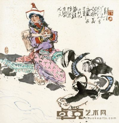杜显清 藏族女门巴 68×66cm