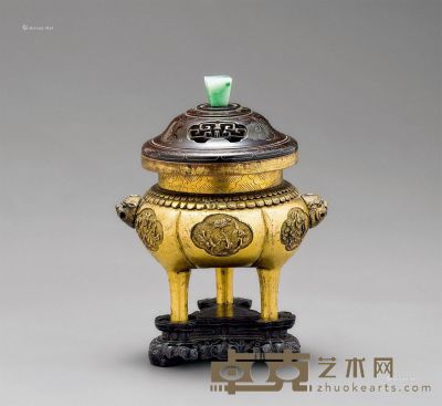 清乾隆 铜鎏金錾刻花卉香炉 高8.5cm
