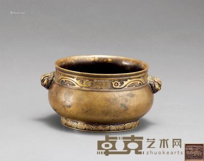 清中期 铜狮耳香炉 高6cm