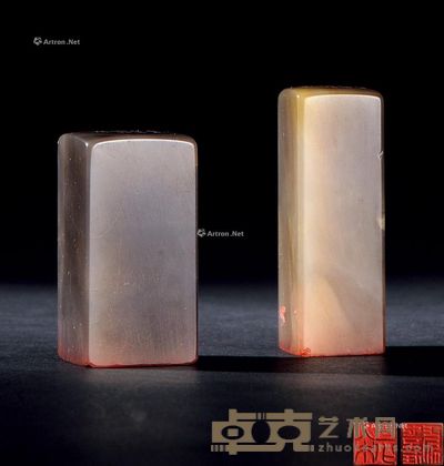 黄明修刻 巴林石平头钮套章 5×2.5×2.5cm;5.8×2×2cm
