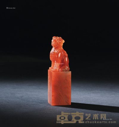 高山朱砂冻石狮钮章 9.3×2.7×2.6cm