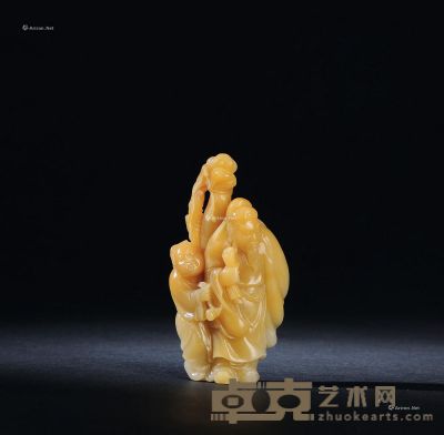 叶子贤作?旗降石祖孙乐摆件 8.7×4.6×2.8cm