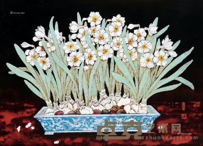 水仙 漆画 47.5×60cm