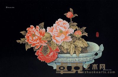 国色天香·牡丹 漆画 40×60cm