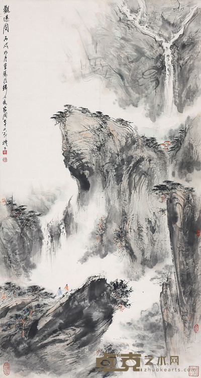 裴家同 观瀑图 88.5×47.5cm