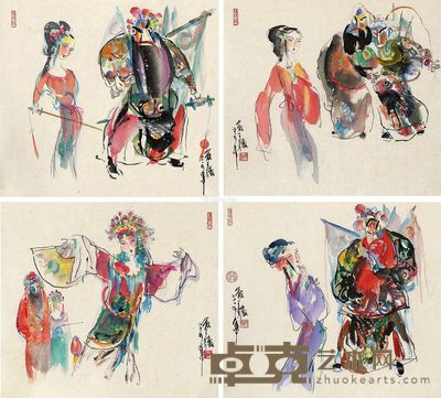 管齐骏 京剧人物 33×37cm×4