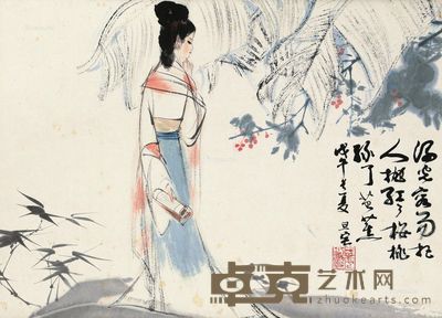 刘旦宅 美人芭蕉下 33×46cm