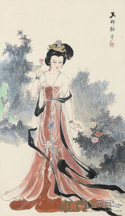 颜梅华 持花侍女 87×47cm