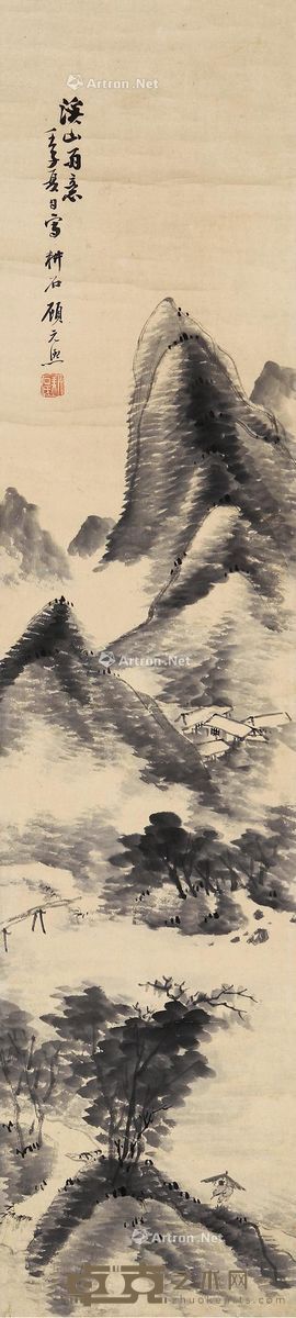顾元熙 溪山雨意 131×29.5cm
