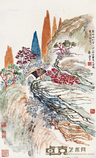 刘海粟 秋林霞光 67×40cm