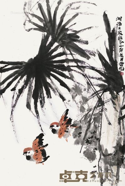 林丰俗 棕榈麻雀 67.5×45cm