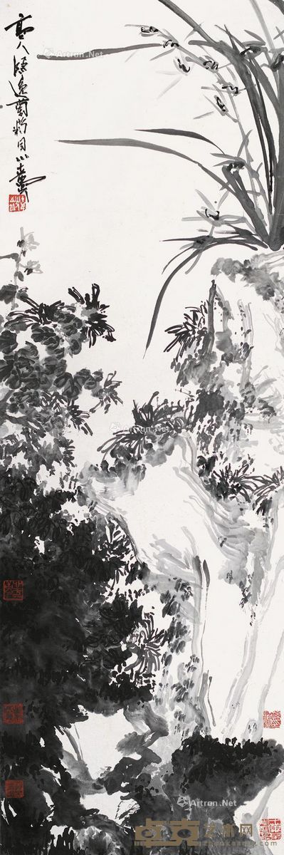 孙星阁 兰菊图 131×44cm