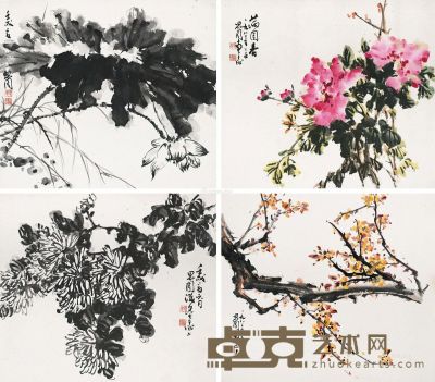 杨思园 花卉 44.5×50cm×4