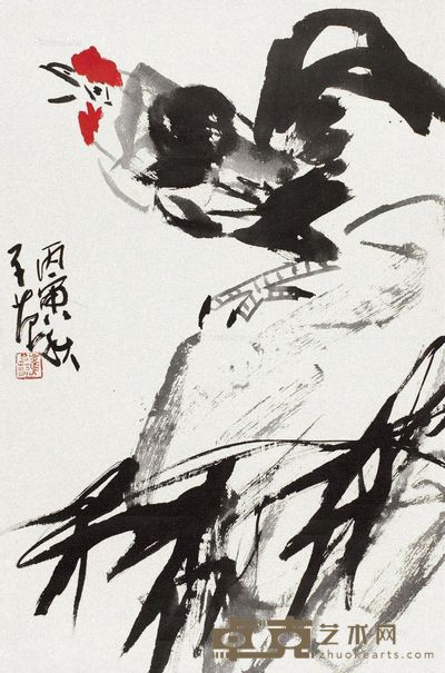 崔子范 金鸡报晓 70×46cm