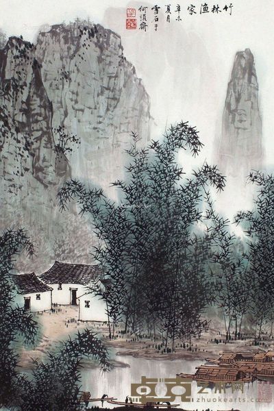 白雪石 竹林渔家 68×45cm