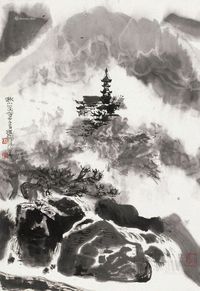 程十发 秋山萧寺