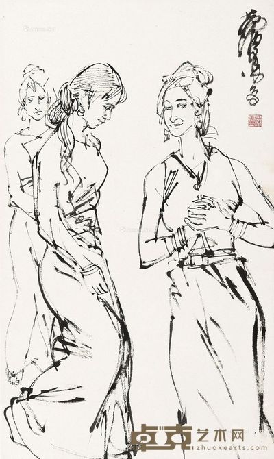 黄胄 傣族姑娘素描 49×29cm
