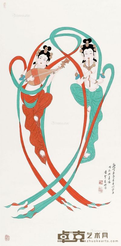 潘絜兹 飞天供养图 133×65cm