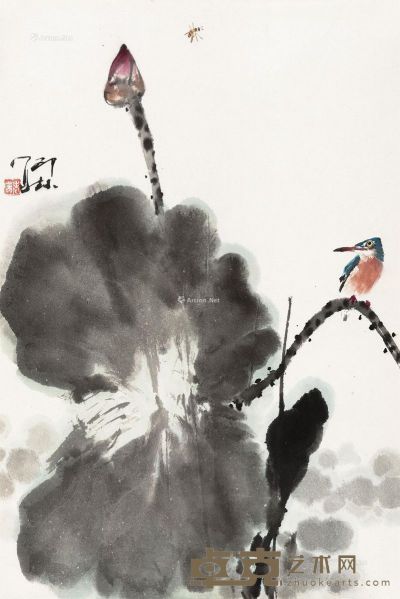 萧朗 荷塘翠鸟 65×43cm