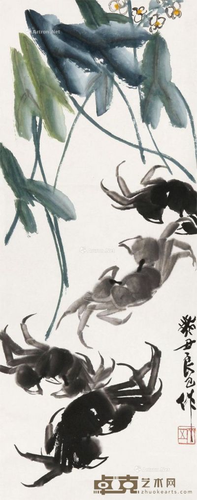齐良已癸丑（1973）年作蟹 74.5×29.5cm