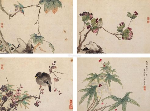 张槃花鸟册页镜心