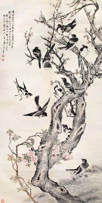 王师子癸酉（1933）年作梅鹊图