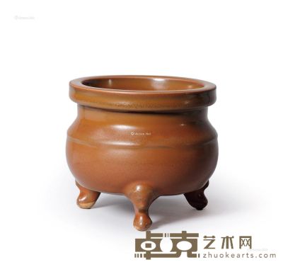 金 耀州窑　柿红釉香炉 高10.7cm；口径11.7cm