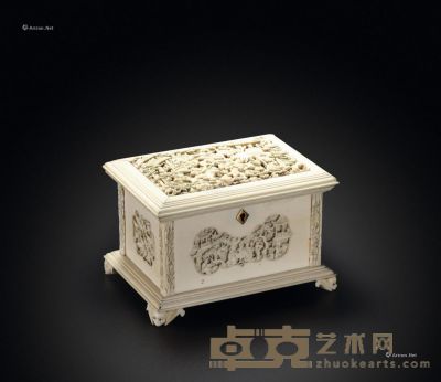 清 象牙雕三国故事方盖盒 长14.5cm；阔10.6cm；高9.8cm