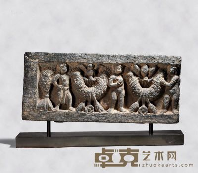 西元2/3世纪 犍陀罗 灰片岩浮雕童子花环 52×22cm