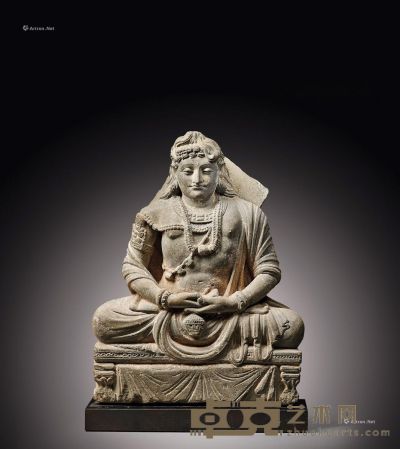 西元2/3世纪 犍陀罗 灰片岩雕弥勒菩萨坐像 高40cm