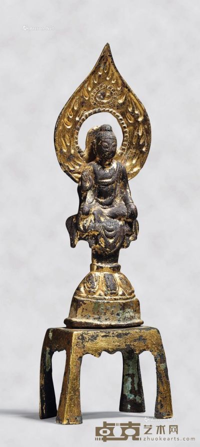 唐 铜鎏金释迦牟尼坐像 高18.5cm