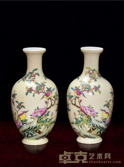 近代 珐琅彩瓶 一对 雍正款 高:21cm
