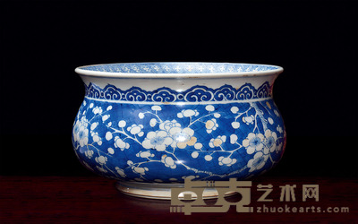 康熙 青花冰梅纹香炉双圈款 高：14cm 口径：23.5cm