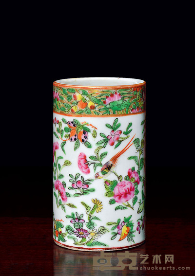 清 广彩笔筒 高：11.5cm 口径：6.5cm