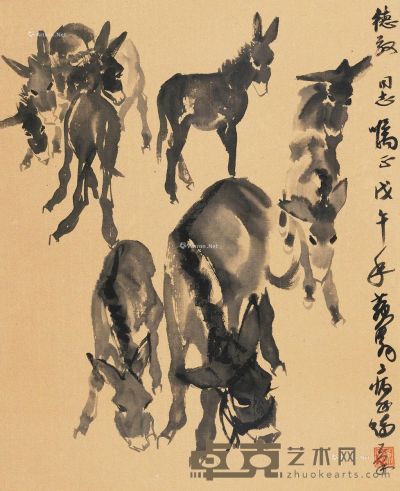 黄胄1978年作群驴图 69×56.5cm