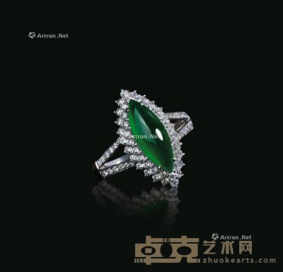 天然玻璃种满绿翡翠配钻石戒指 --