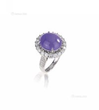 天然紫罗兰翡翠配钻石戒指