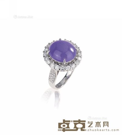 天然紫罗兰翡翠配钻石戒指 --