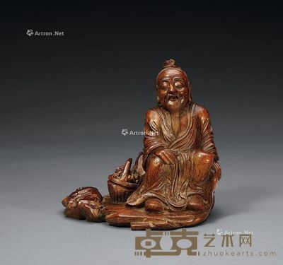 清 竹雕采药老人 高16cm