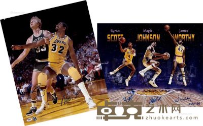 美国NBA球星魔术师约翰逊和拉里伯德等限量版亲笔签名照片 