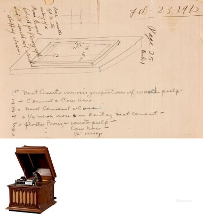 1931年世界著名发明家爱迪生设计图纸及爱迪生公司原产古董留声机一座