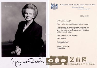 英国首相撒切尔夫人亲笔签名照片及信函 