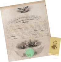 1861年南北战争期间美国总统亚伯拉罕·林肯签名委任状及照片