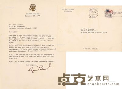 美国41任总统老布什签名信函一件 