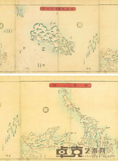 1850年日本绘制古地图卷轴一件 