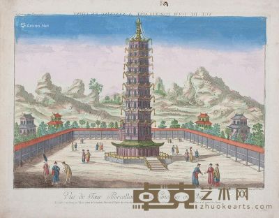 18世纪?德国著名版画家Habermann手绘南京大报恩寺古琉璃塔版画一幅 