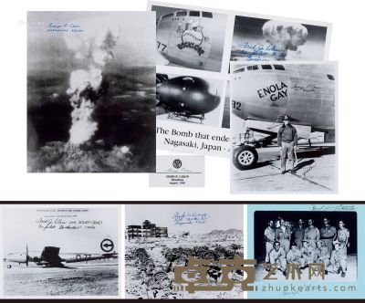美国原子弹轰炸日本机组成员签名照片及卡片一组八张 